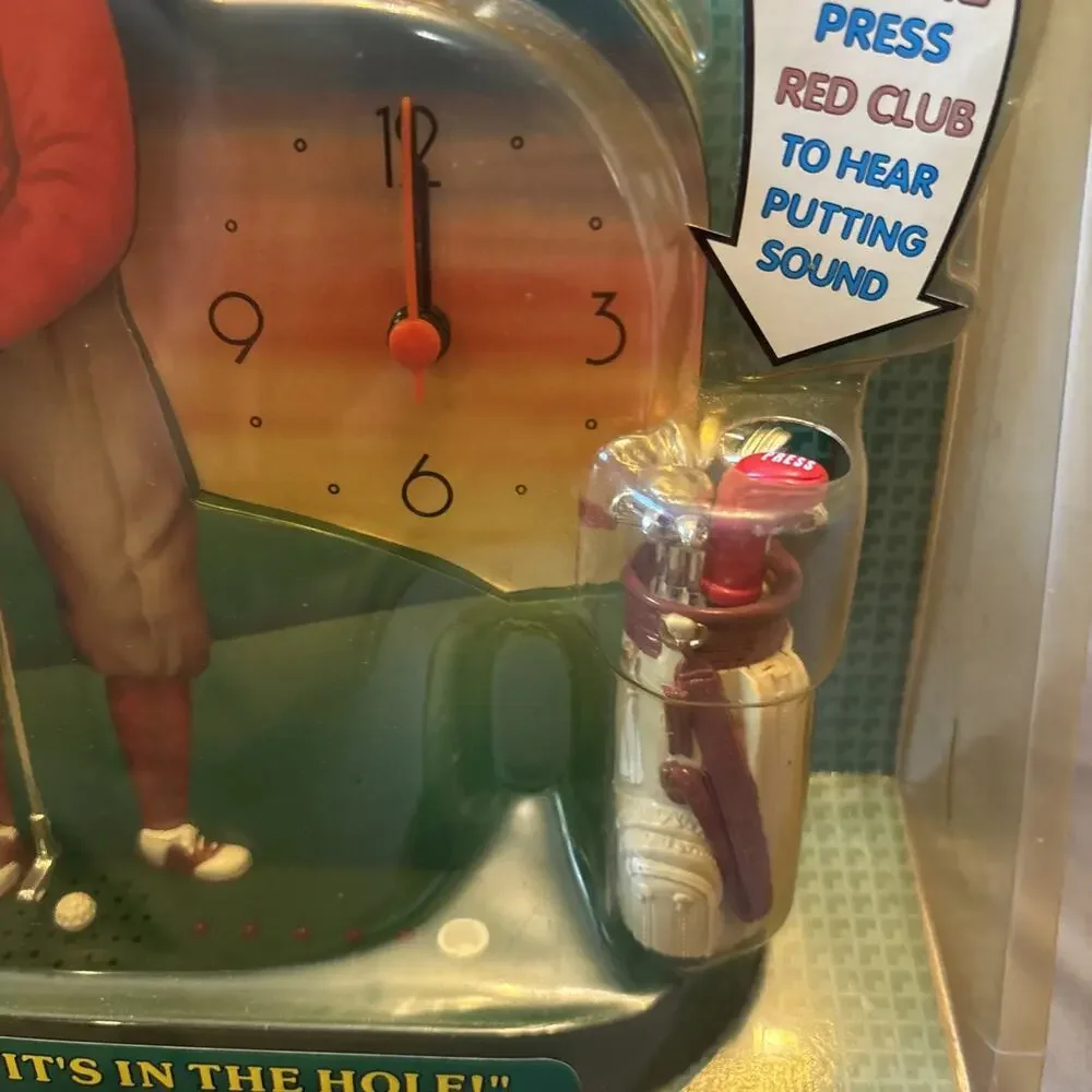 Vtg Golf Clock In Package Animated Figure 90s Novelty Gift For Golfers Dads